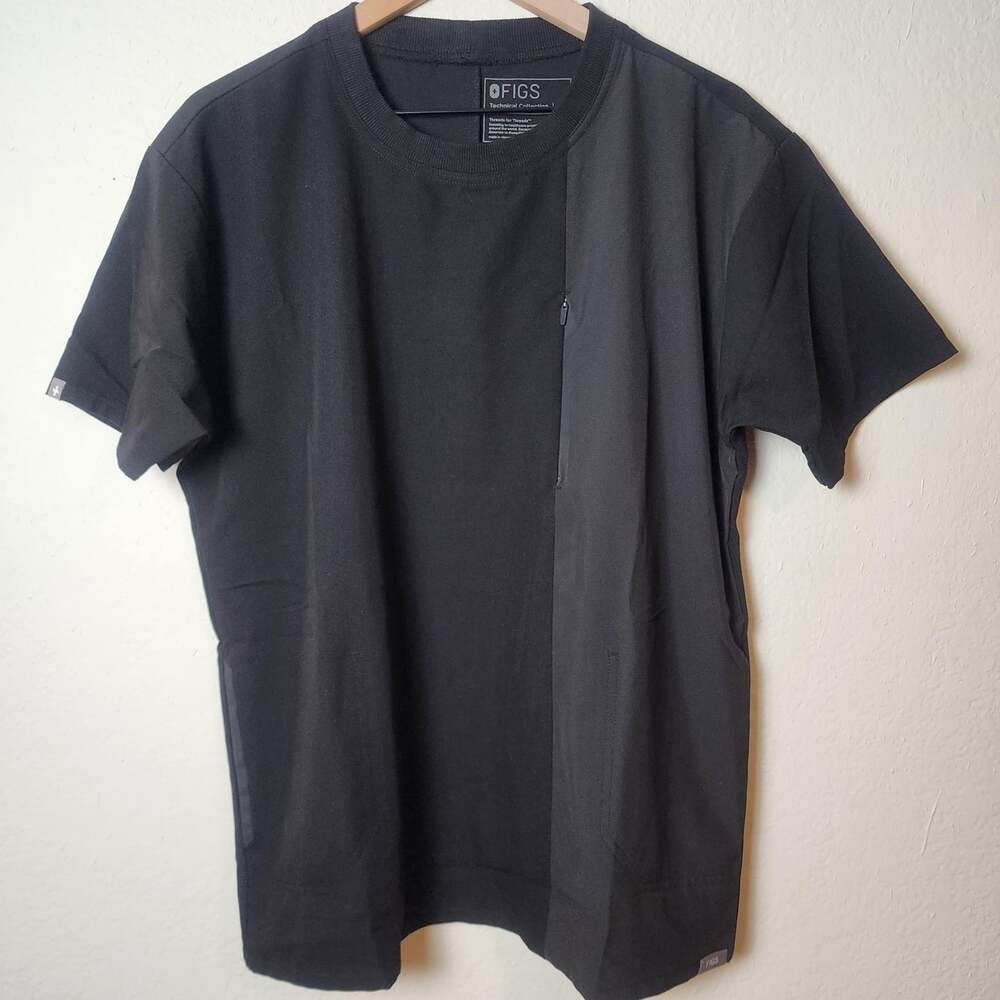 FIGS Shirt Mens Small Black Technical Collection Short Sleeve Zip Pocket Tee